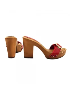 Women's Comfort RED clogs natural leather