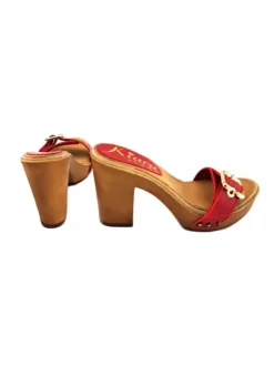 Women's Comfort RED clogs natural leather
