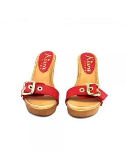 Women's Comfort RED clogs natural leather