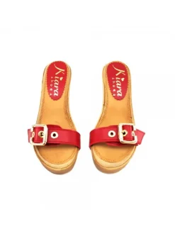 Women's Comfort RED clogs natural leather