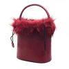WOMEN'S RED BUCKET BAG WITH FUR