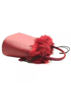 WOMEN'S RED BUCKET BAG WITH FUR