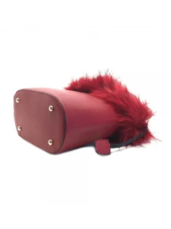WOMEN'S RED BUCKET BAG WITH FUR