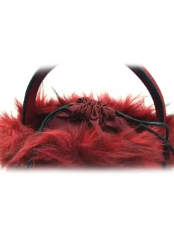 WOMEN'S RED BUCKET BAG WITH FUR