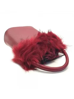 WOMEN'S RED BUCKET BAG WITH FUR