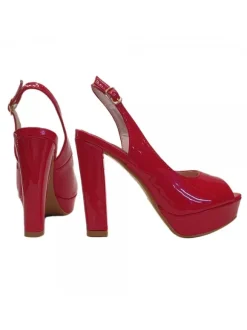 WOMEN'S RED PATENT LEATHER SANDALS HEEL 12