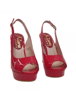 WOMEN'S RED PATENT LEATHER SANDALS HEEL 12