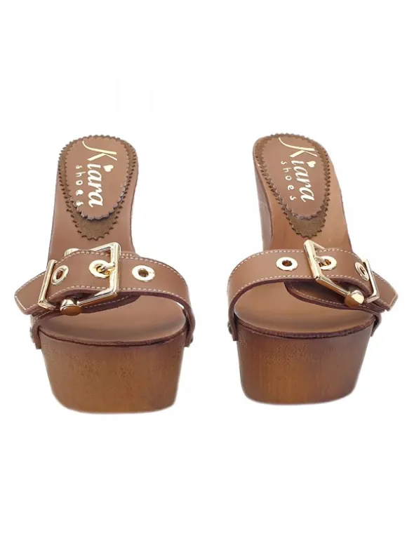 WOMEN'S WEDGE LEATHER CLOGS HEEL 13