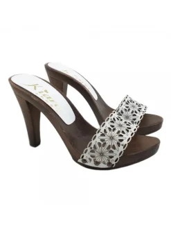 WOMEN'S WHITE LEATHER CLOGS HEEL 11