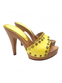 WOMEN'S YELLOW LEATHER CLOGS HEEL 11