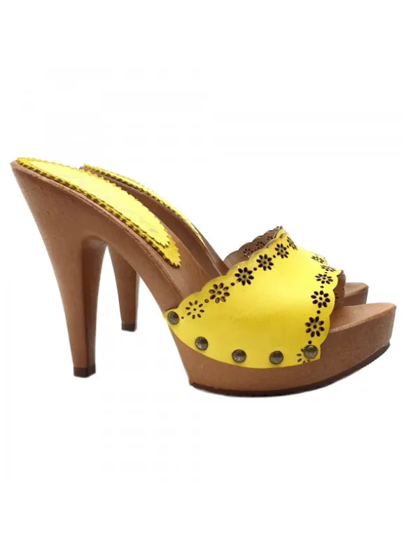 WOMEN'S YELLOW LEATHER CLOGS HEEL 11