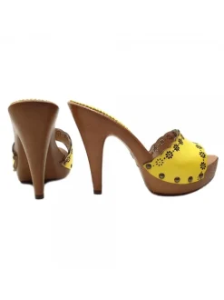 WOMEN'S YELLOW LEATHER CLOGS HEEL 11