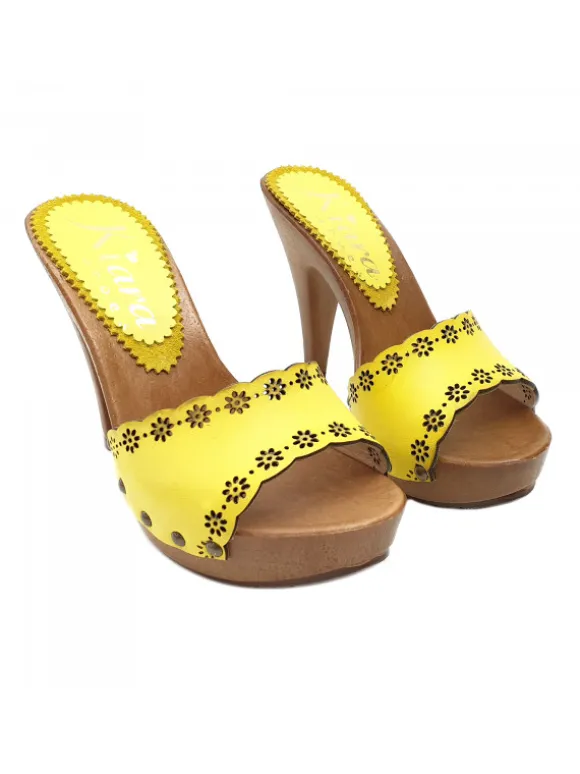 WOMEN'S YELLOW LEATHER CLOGS HEEL 11