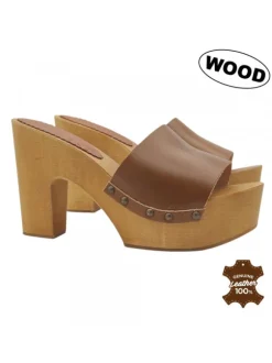 WOODEN CLOGS & GENUINE LEATHER UPPER - Made in Italy