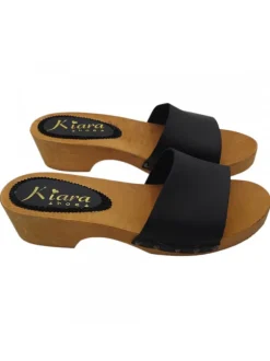 Wooden Clogs with 4.5 cm Heel โ€“ Black Leather Band