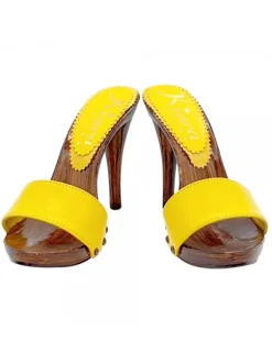 YELLOW CLOGS WITH LEATHER BAND AND HEEL 12