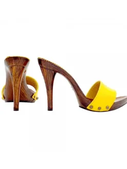 YELLOW CLOGS WITH LEATHER BAND AND HEEL 12