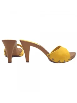 YELLOW HEEL CLOGS IN SUEDE