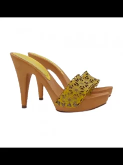 YELLOW LASERATED HIGH HEEL CLOGS