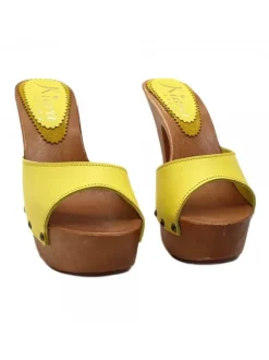 YELLOW LEATHER CLOGS HEEL 13