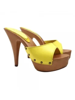 YELLOW LEATHER CLOGS HEEL 13