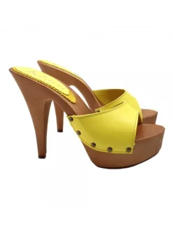 YELLOW LEATHER CLOGS HEEL 13
