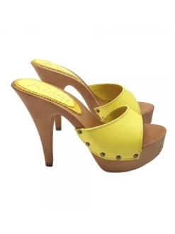 YELLOW LEATHER CLOGS HEEL 13