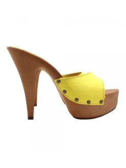 YELLOW LEATHER CLOGS HEEL 13