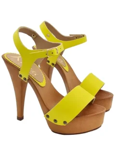 YELLOW LEATHER SANDALS WITH STRAP AND HIGH HEEL