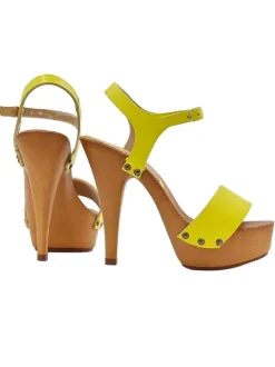 YELLOW LEATHER SANDALS WITH STRAP AND HIGH HEEL