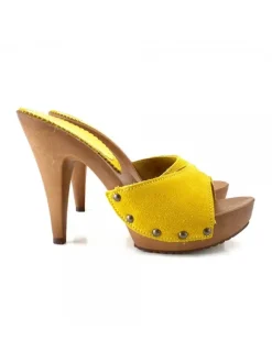 YELLOW SUEDE CLOGS WITH HEEL 11